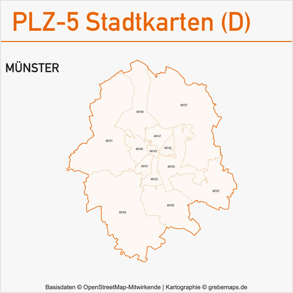 Postleitzahlen-Karten PLZ-5 Vektor Stadtkarten Deutschland Münster