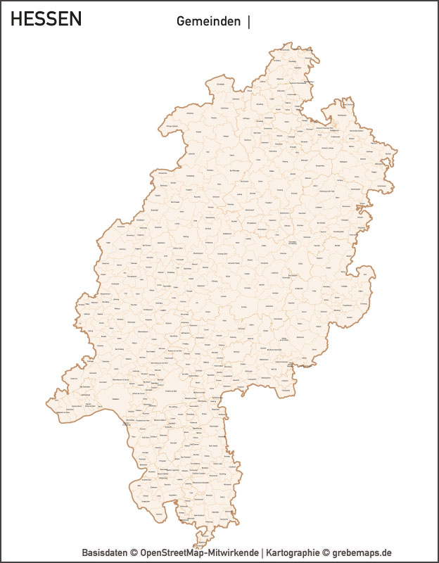 Hessen Vektorkarte Landkreise Gemeinden PLZ-5, Karte Hessen Landkreise, Karte Hessen Gemeinden, Karte Hessen Postleitzahlen, Bundeslandkarte Hessen, Karte Vektor Hessen