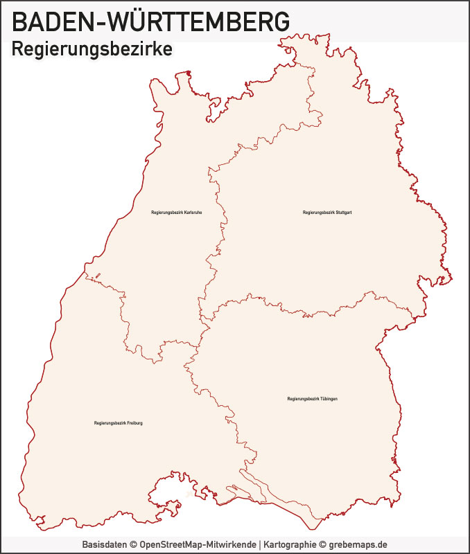 Baden-Württemberg Vektorkarte Regierungsbezirke, Karte Regierungsbezirke Baden-Württemberg, Vektorkarte Baden-Württemberg