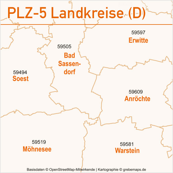 Postleitzahlen-Karten PLZ-5 Vektor Landkreise Deutschland