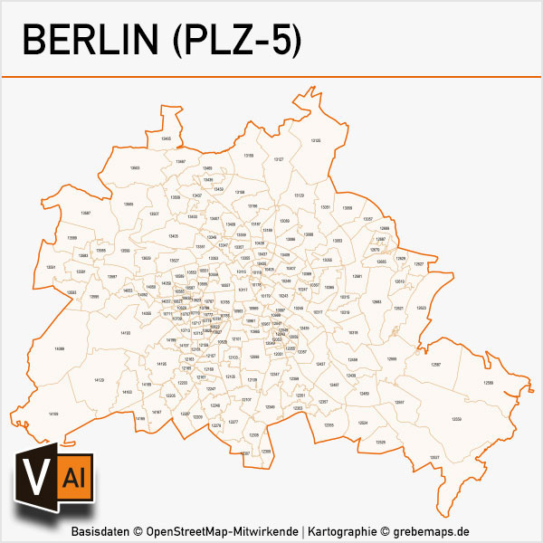 Berlin Postleitzahlen-Karte PLZ-5 Vektor