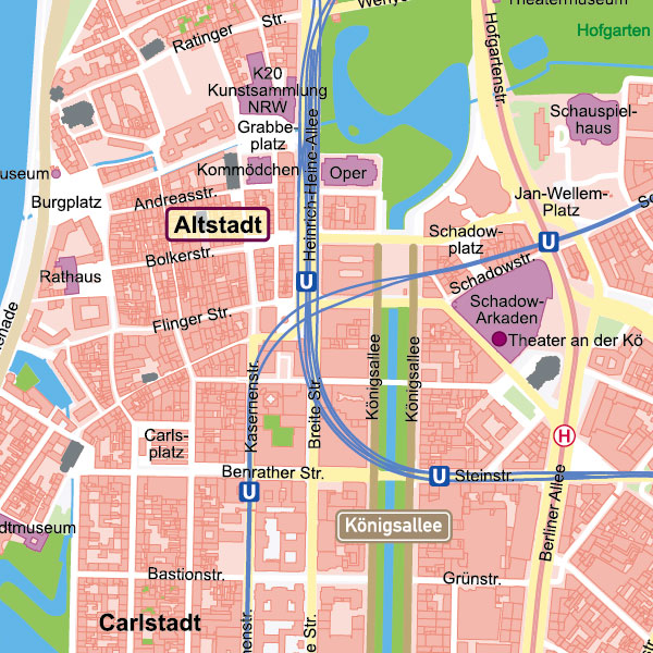 Düsseldorf-Innenstadt Stadtplan Vektorkarte