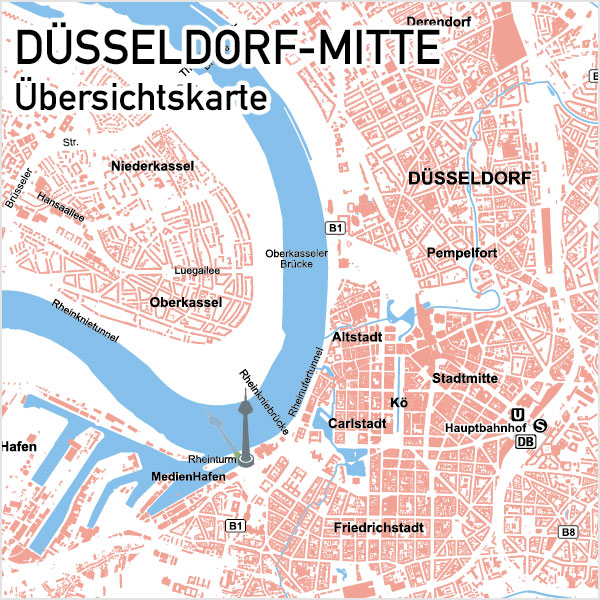 Düsseldorf-Mitte Übersichtskarte Vektorkarte