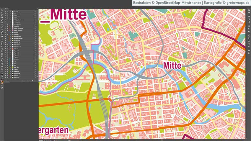 Berlin Übersichtskarte Vektor mit Gebäuden Stadtteilen Topographie, Karte Berlin mit Gebäuden, Vektor-Karte Berlin Stadtteile