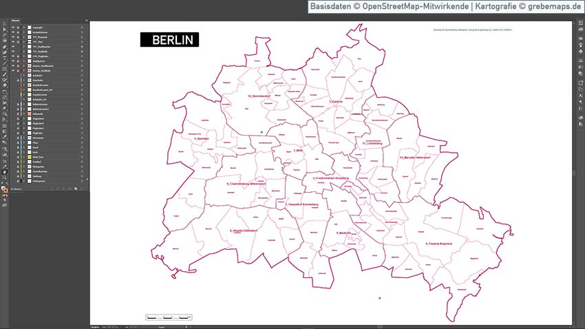 Berlin Übersichtskarte Vektor mit Gebäuden Stadtteilen Topographie, Karte Berlin mit Gebäuden, Vektor-Karte Berlin Stadtteile
