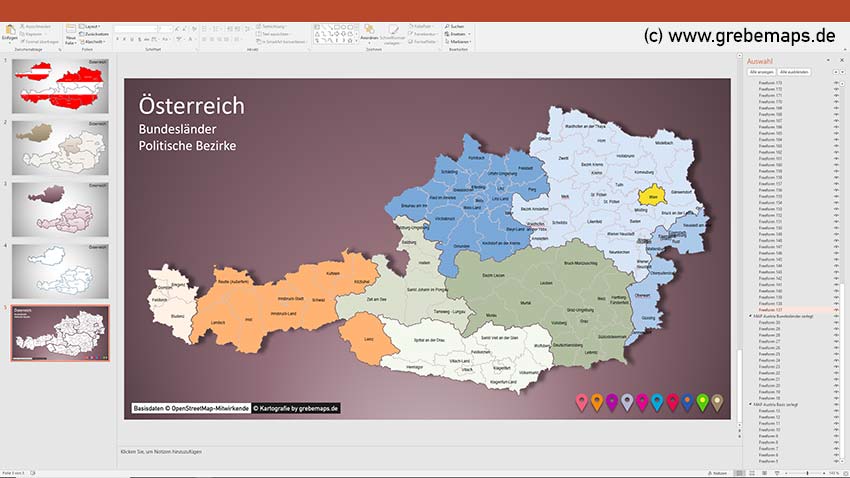 Austria Österreich PowerPoint-Karte Bundesländer Bezirke, Karte Österreich Bezirke