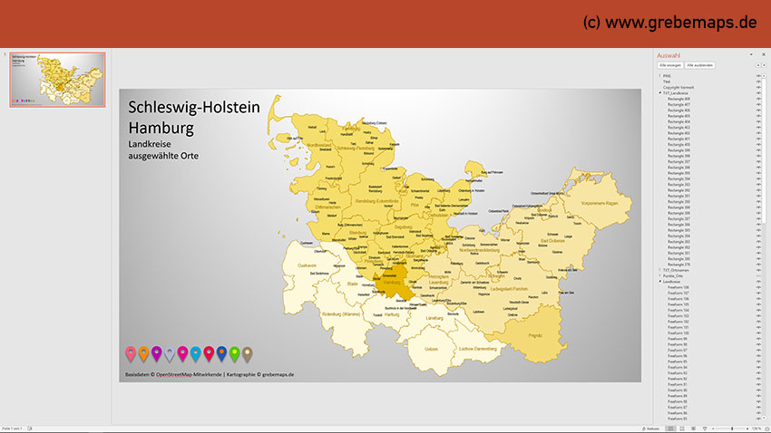Schleswig-Holstein Hamburg PowerPoint-Karte Landkreise