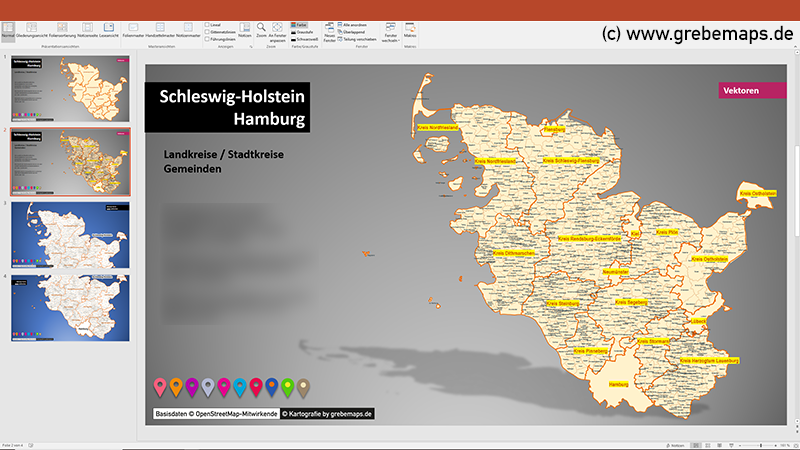 Schleswig-Holstein Hamburg PowerPoint-Karte Gemeinden Landkreise, Karte Gemeinden Schleswig-Holstein, Gemeindekarte Schleswig-Holstein