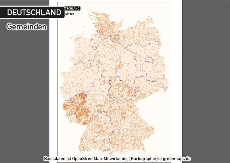 Deutschland Gemeinden mit Gemeindenamen Vektorkarte, Karte Gemeinden Deutschland Vektor, Vektorkarte Deutschland Gemeinden, Karte Vektor Gemeinden Deutschland