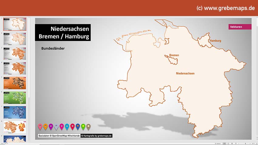 Niedersachsen Bremen Hamburg PowerPoint-Karte Landkreise Gemeinden, Karte Gemeinden Niedersachsen, Karte Landkreise Niedersachsen