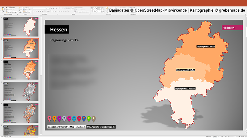 Hessen PowerPoint-Karte Landkreise Gemeinden, Karte Hessen Gemeinden, Gemeinde-Karte Hessen für PowerPoint