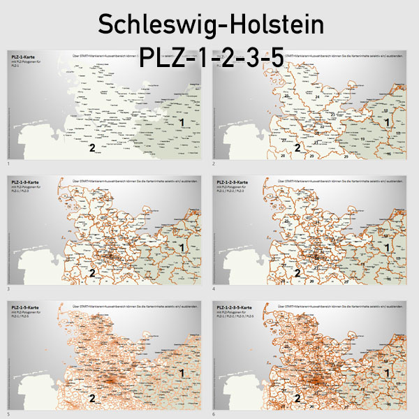 Schleswig-Holstein PowerPoint-Karte PLZ-5-3-2-1