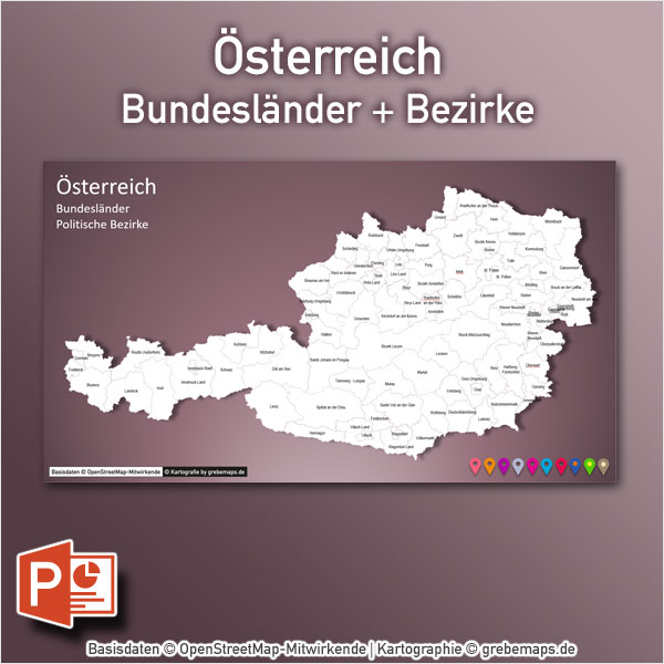 Österreich Austria PowerPoint-Karte Bundesländer Bezirke