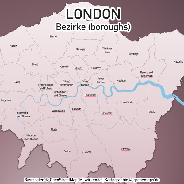 London PowerPoint-Karte Bezirke Boroughs