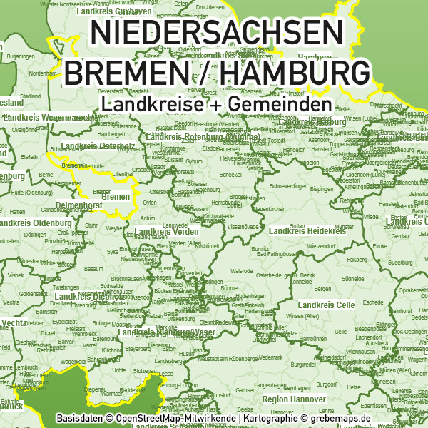 Niedersachsen Bremen Hamburg PowerPoint-Karte Landkreise Gemeinden