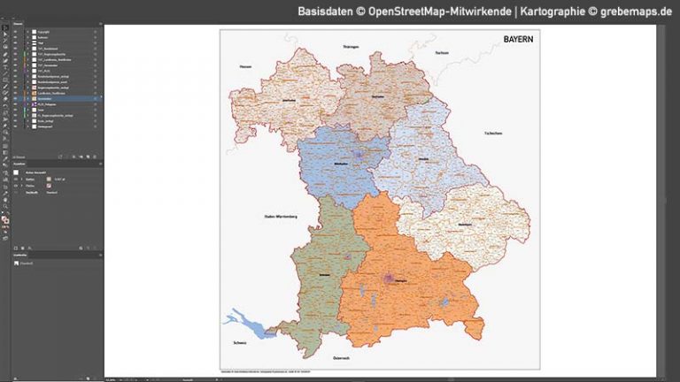 Bayern Vektorkarte Gemeinden Landkreise Regierungsbezirke PLZ-5