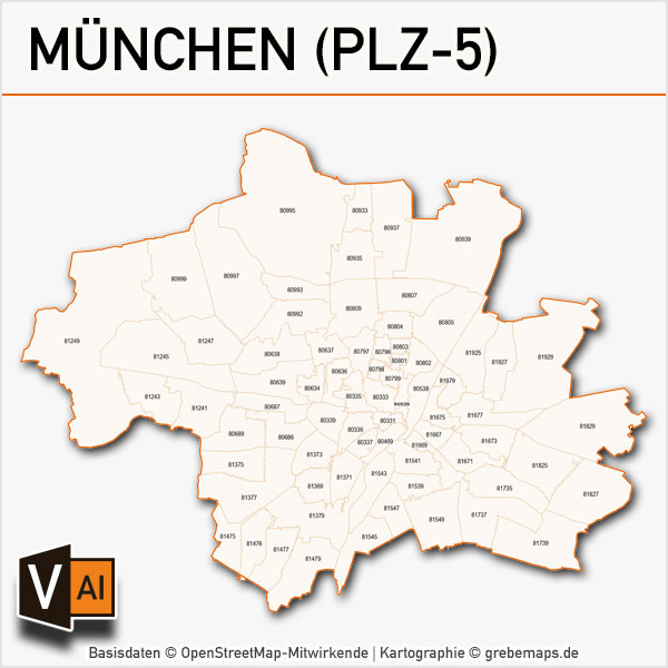 München Postleitzahlen-Karte PLZ-5 Vektor