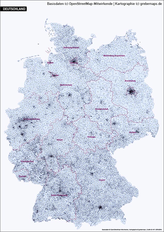 Karte Deutschland PLZ 5-stellig, PLZ-5 Karte Deutschland, Vektorkarte PLZ Deutschland 5-stellig