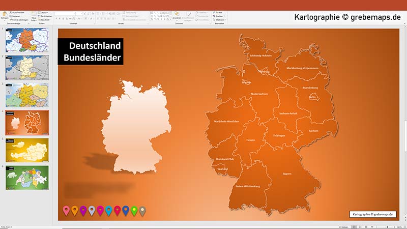 Karte Deutschland für PowerPoint mit Bundesländern