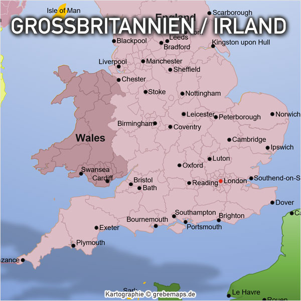 Großbritannien Irland PowerPoint-Karte mit Provinzen, England, Schottland, Nordirland, London Stadtbezirke