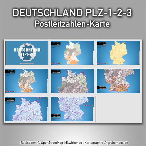 Deutschland PowerPoint-Karte Postleitzahlen PLZ-1-2-3, Karte Vektor Postleitzahlen Deutschland