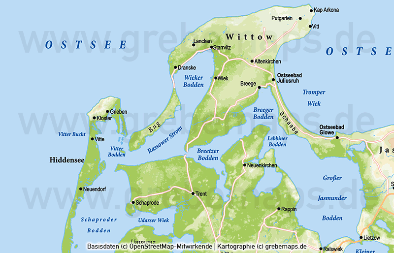 Rügen Vektorkarte Höhenschichten, Karte Rügen Höhenschichten, Karte Rügen physisch, physische Karte Rügen, Karte Vektor Rügen, Inselkarte Rügen Oberfläche