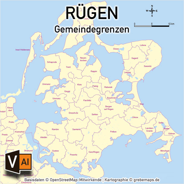 Rügen Vektorkarte Gemeinden