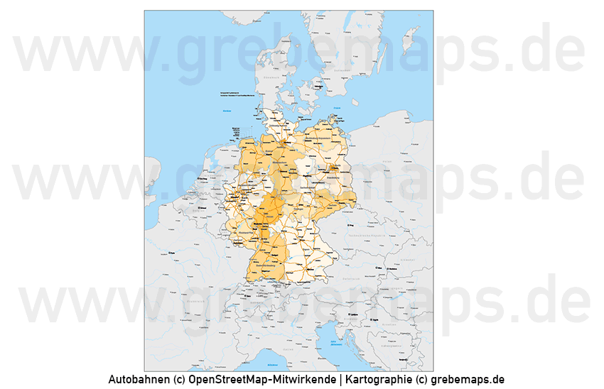 Deutschland Bundesländer Autobahnen Vektorkarte mit angrenzenden Ländern, Karte Deutschland Bundesländer, Karte Deutschland Autobahnen, Karte Deutschland Nachbarländer, Karte Vektor Deutschland