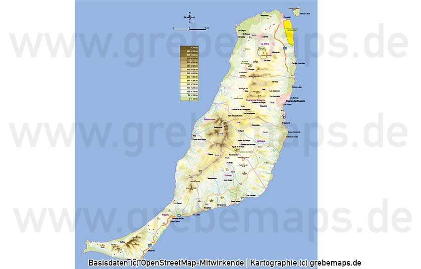 Karte Fuerteventura, Fuerteventura Vektorkarte Topographie Gemeinden Höhenschichten, Vektorkarte Fuerteventura, Karte Fuerteventura, Landkarte Fuerteventura, Inselkarte Fuerteventura, Karte Fuerteventura Topographie, Karte Fuerteventura Höhenschichten, Karte Fuerteventura physisch