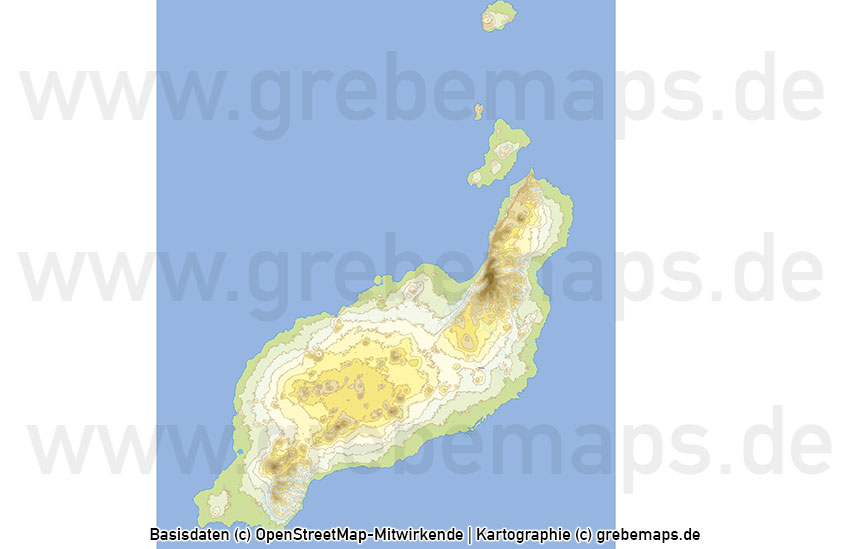 Karte Lanzarote, Lanzarote Vektorkarte Topographie Gemeinden Höhenschichten, Karte Lanzarote, Vektorkarte Lanzarote, Landkarte Lanzarote, Inselkarte Lanzarote, Karte Lanzarote Druck, Karte Lanzarote Vektor
