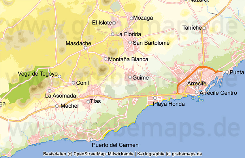 Karte Lanzarote, Lanzarote Vektorkarte Topographie Gemeinden Höhenschichten, Karte Lanzarote, Vektorkarte Lanzarote, Landkarte Lanzarote, Inselkarte Lanzarote, Karte Lanzarote Druck, Karte Lanzarote Vektor