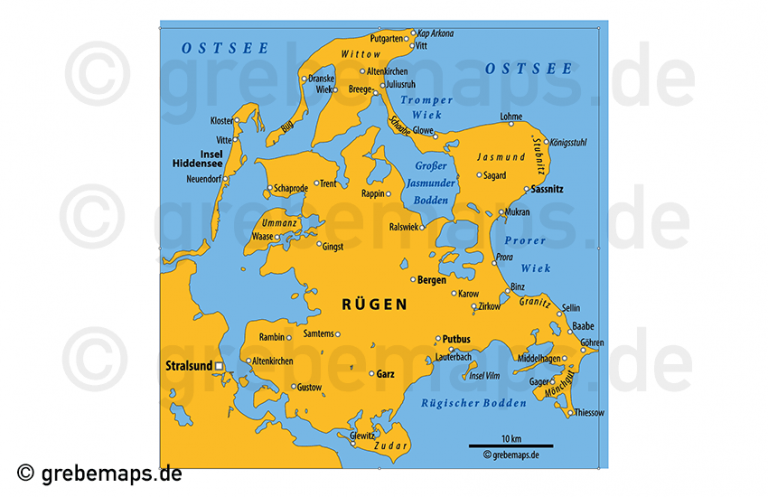 Rügen Vektorkarte einfache Inselkarte - grebemaps® Kartographie