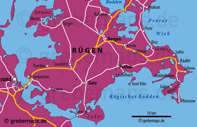 Rügen Vektorkarte einfache Inselkarte - grebemaps® Kartographie