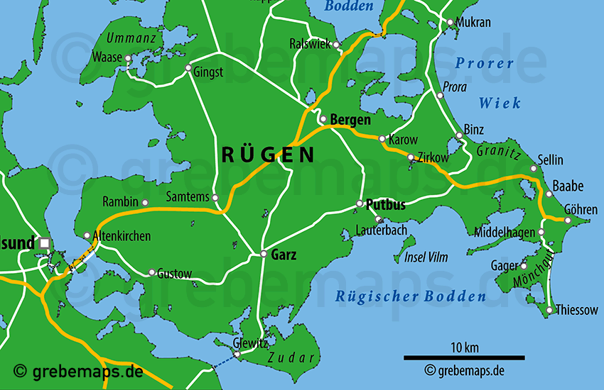 Rügen Vektorkarte einfache Inselkarte Karte Rügen Vektor Karte Insel Rügen Landkarte
