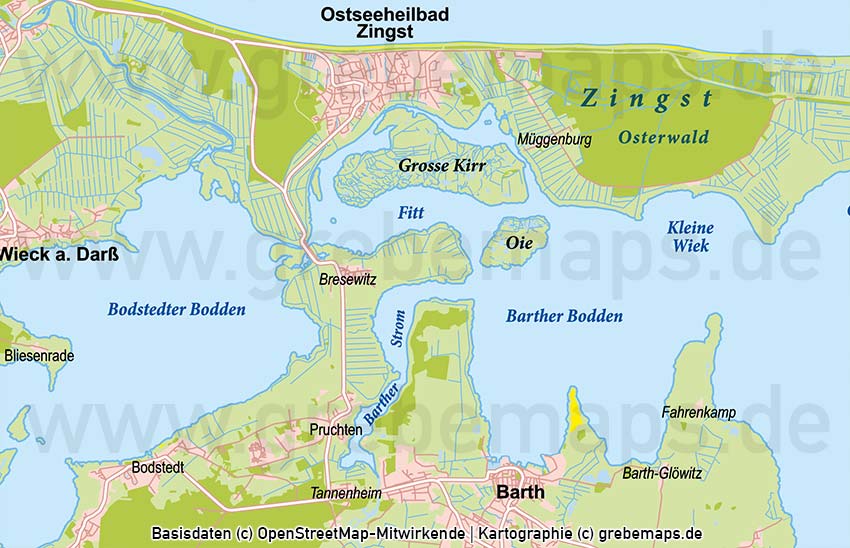 Fischland-Darß-Zingst Vektorkarte Basiskarte, Karte Fischland-Darß-Zinst, Darss, Zingst, Fischland Übersichtskarte Vektor Karte
