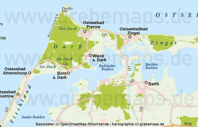 Fischland-Darß-Zingst Vektorkarte (DIN lang) - grebemaps® Kartographie