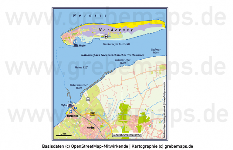 Wo Darf Man Auf Norderney Mit Dem Auto Fahren Norderney - Norddeich Vektorkarte Infokarte - grebemaps® Kartographie