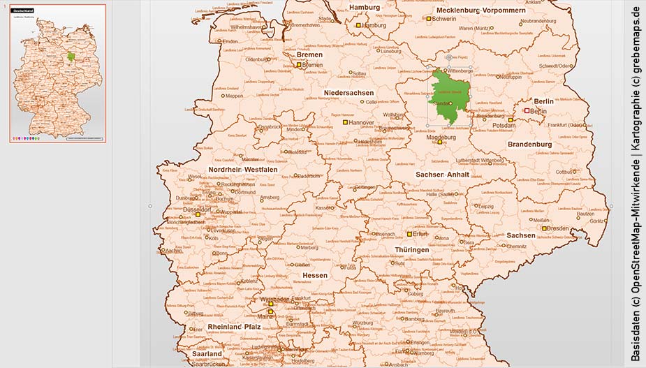 Deutschland PowerPoint-Karte Landkreise Bundesländer (DIN A3), Karte Landkreise Deutschland, Deutschland Karte Landkreise, Landkreise Karte