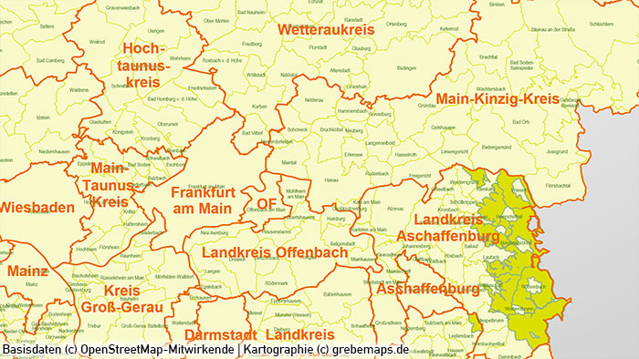 Rhein-Main-Gebiet Gemeinden Landkreise PowerPoint-Karte, Karte Gemeinden Rhein-Main-Gebiet, Karte Gemeinden Landkreise Rhein-Main-Region, Karte Region Rhein-Main Gemeinden Landkreise