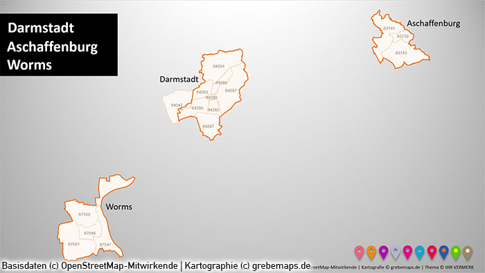 Rhein-Main-Gebiet Gemeinden Postleitzahlen PLZ-5 PowerPoint-Karte (PLZ 5-stellig), Karte Gemeinden Rhein-Main-Gebiet, Karte Gemeinden Metropolregion Frankfurt, Karte Gemeinden Region Frankfurt