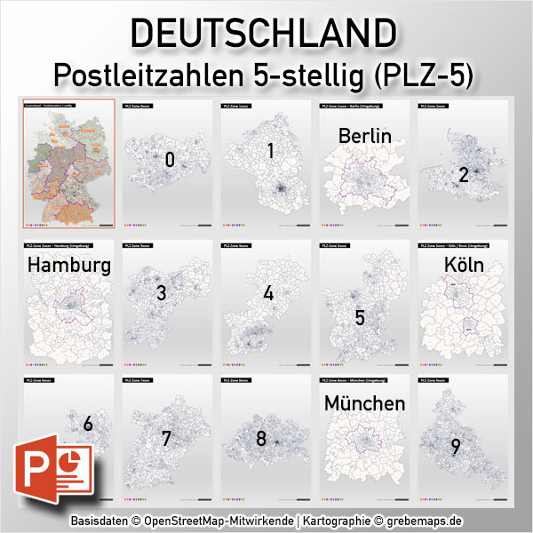 Deutschland PowerPoint-Karte Postleitzahlen PLZ-5 (5-stellig), PLZ-Karte Deutschland, Karte PLZ Deutschland 5-stellig, Karte PLZ PowerPoint 5-stellig Deutschland, Deutschland-Karte PLZ, Postleitzahlen, 5-stellig, PLZ 5
