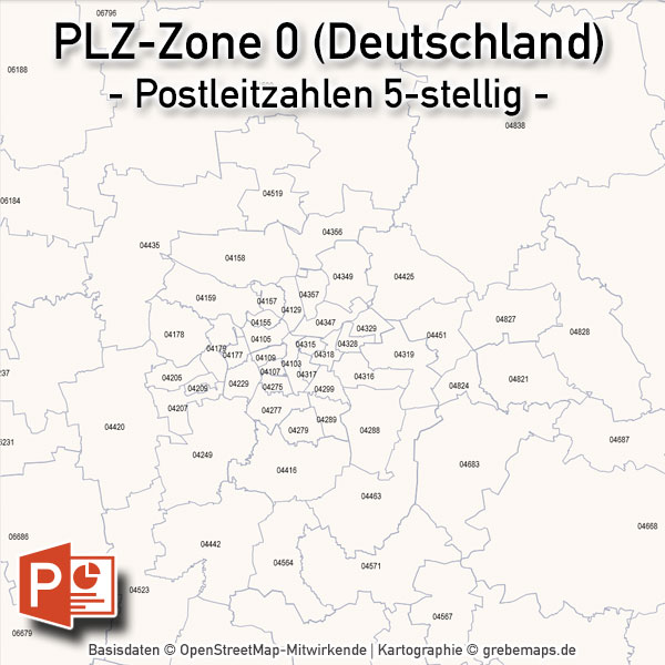 Deutschland PowerPoint-Karte PLZ-Zone 0 (Postleitzahlen 5-stellig), Karte PLZ-Zone 0 Deutschland, Postleitzahlen Zone 0 Karte Deutschland