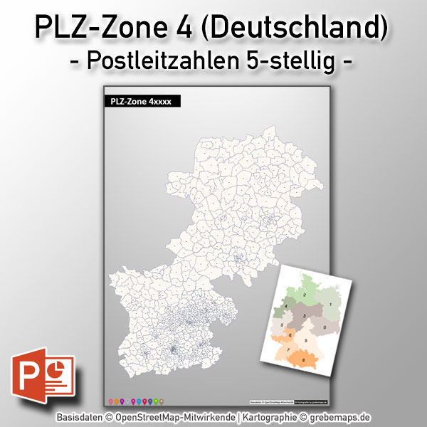 Deutschland PowerPoint-Karte PLZ-Zone 4 (Postleitzahlen 5-stellig), Karte PLZ-Zone 4 Deutschland, Deutschland Karte Postleitzahlenzone 4