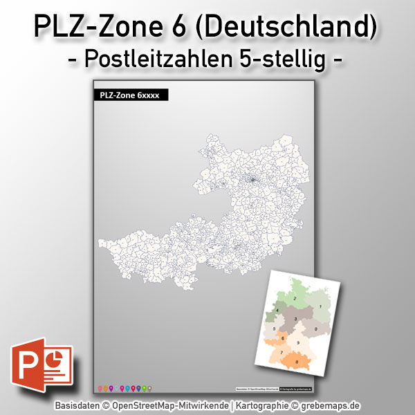 PowerPoint-Karte Deutschland PLZ-Zone 6 (Postleitzahlen 5-stellig)