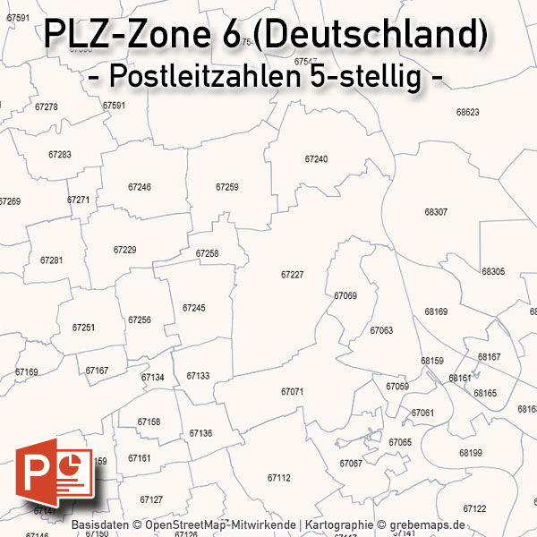 Deutschland PowerPoint-Karte PLZ-Zone 6 (Postleitzahlen 5-stellig), Karte PLZ-Zone 6 Deutschland, Deutschland Karte Postleitzahlenzone 6