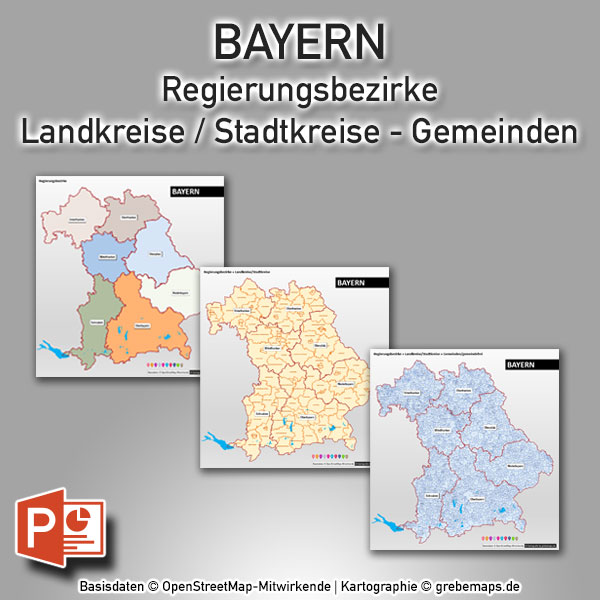PowerPoint-Karte Bayern Landkreise Gemeinden