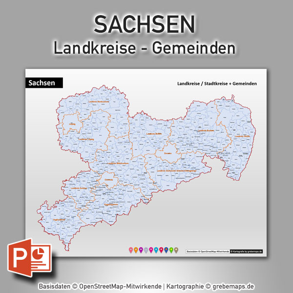 PowerPoint-Karte Sachsen Landkreise Gemeinden