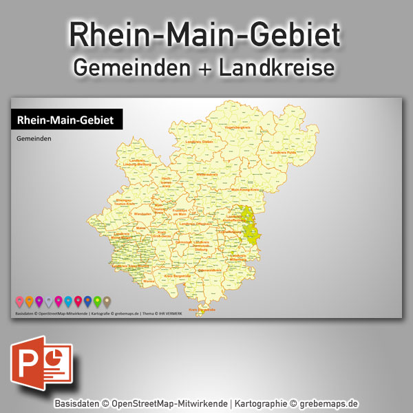 PowerPoint-Karte Rhein-Main-Gebiet Gemeinden Landkreise
