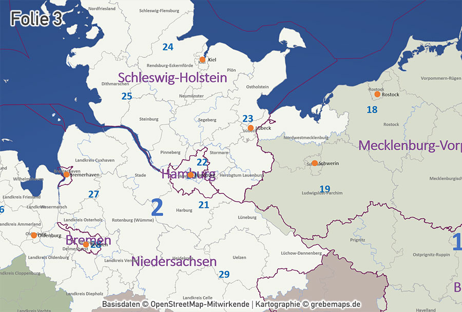 PowerPoint-Karte Deutschland Postleitzahlen PLZ-2 (2-stellig) mit Landkreisen Bundesländern (DIN A2), PLZ-1-Zonen, ausgewählte Ortsnamen, download, PLZ-Karte PowerPoint Deutschland, Karte PLZ-2 PowerPoint Deutschland