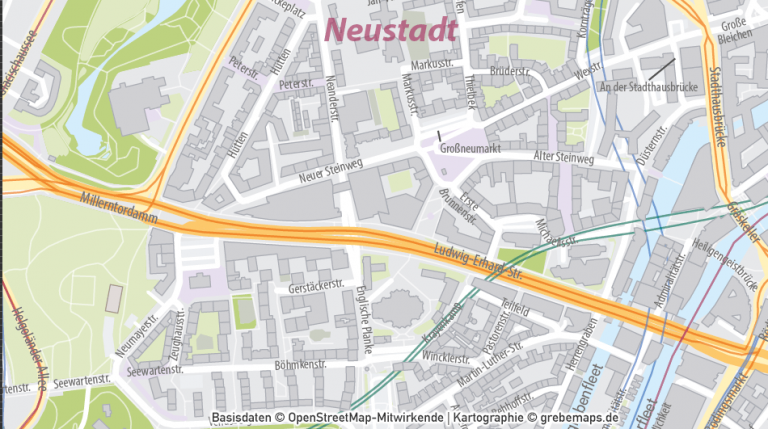 Hamburg Stadtplan Gebäude Strassennamen Vektorkarte